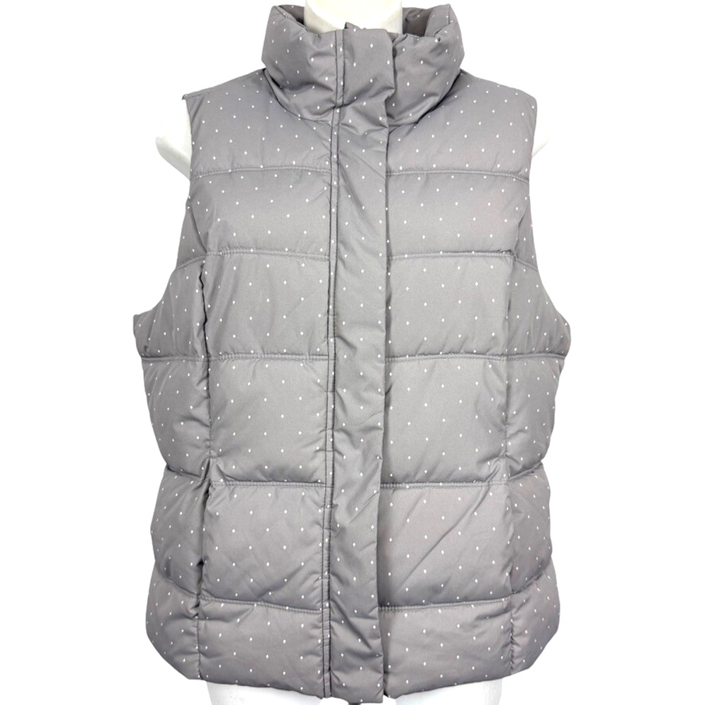Gap Puffer Quilted Womens Vest Jacket Gray White Polka Dot Sleeveless Coat sz M